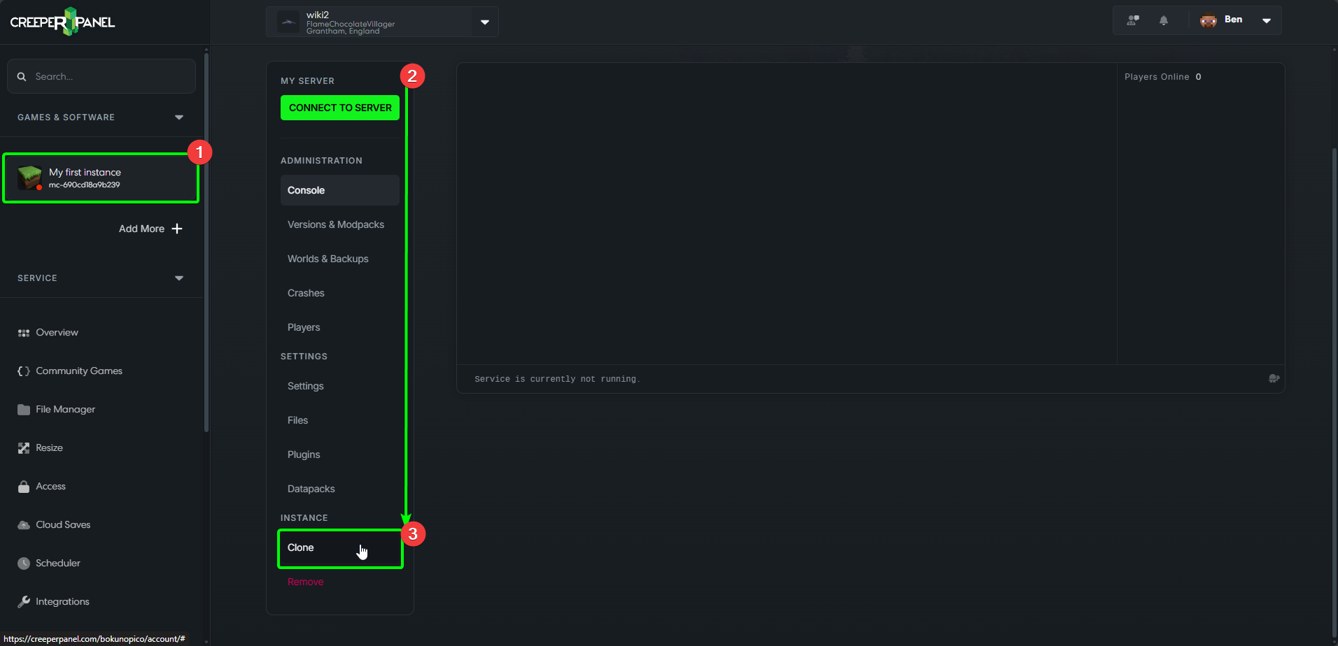 CreeperPanel Clone Instance Select Clone