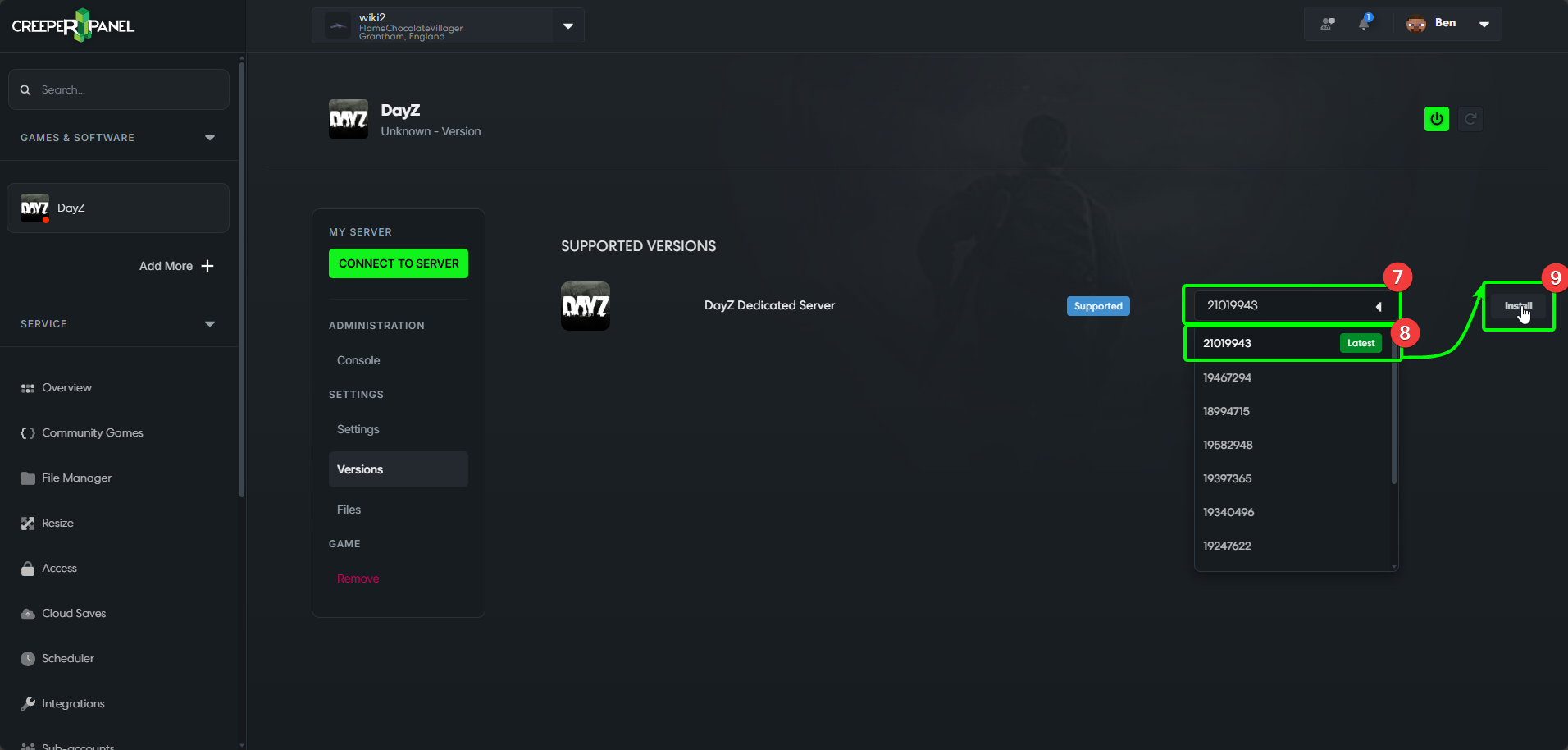 CreeperPanel DayZ Create Confirm Install