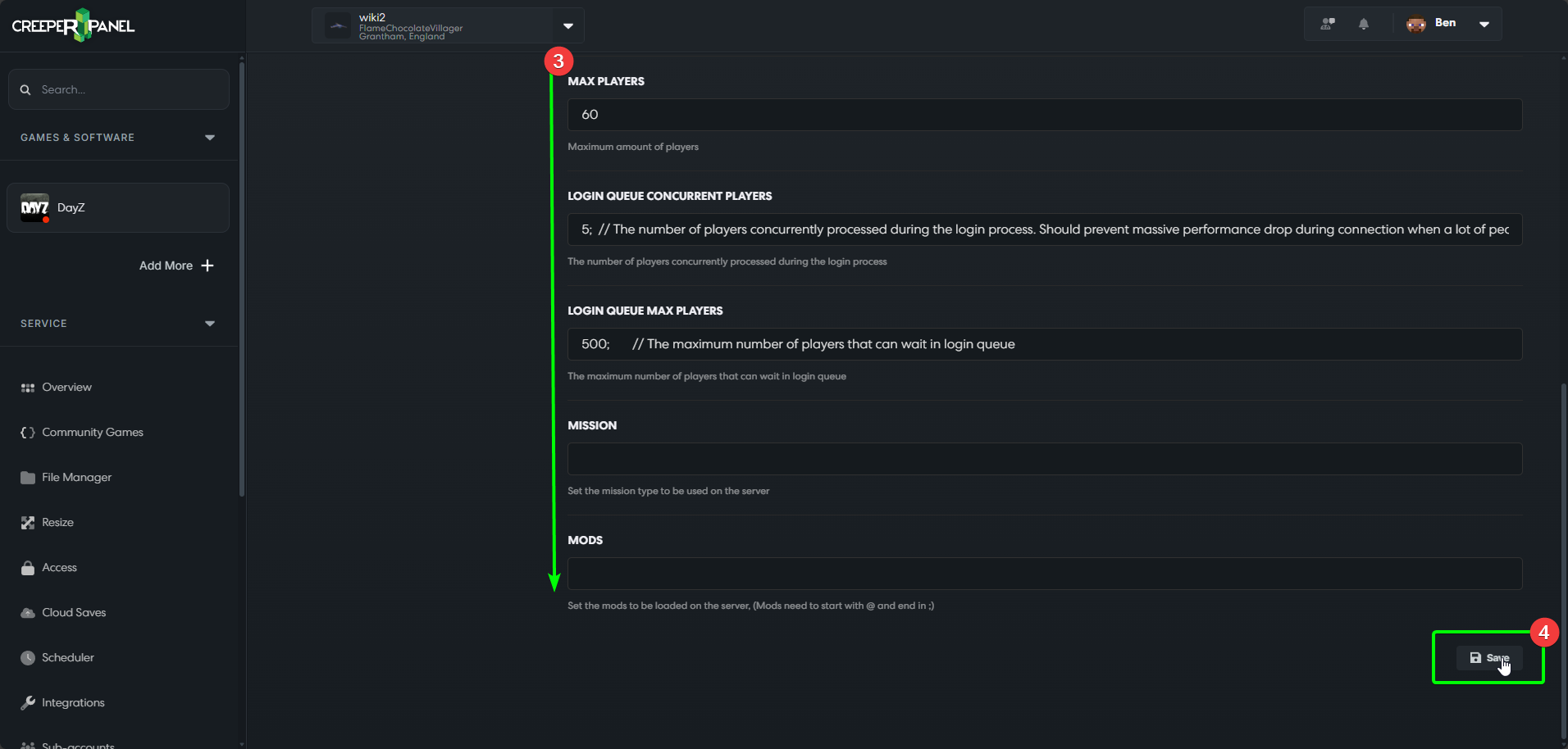 CreeperPanel DayZ Managing Save Changes