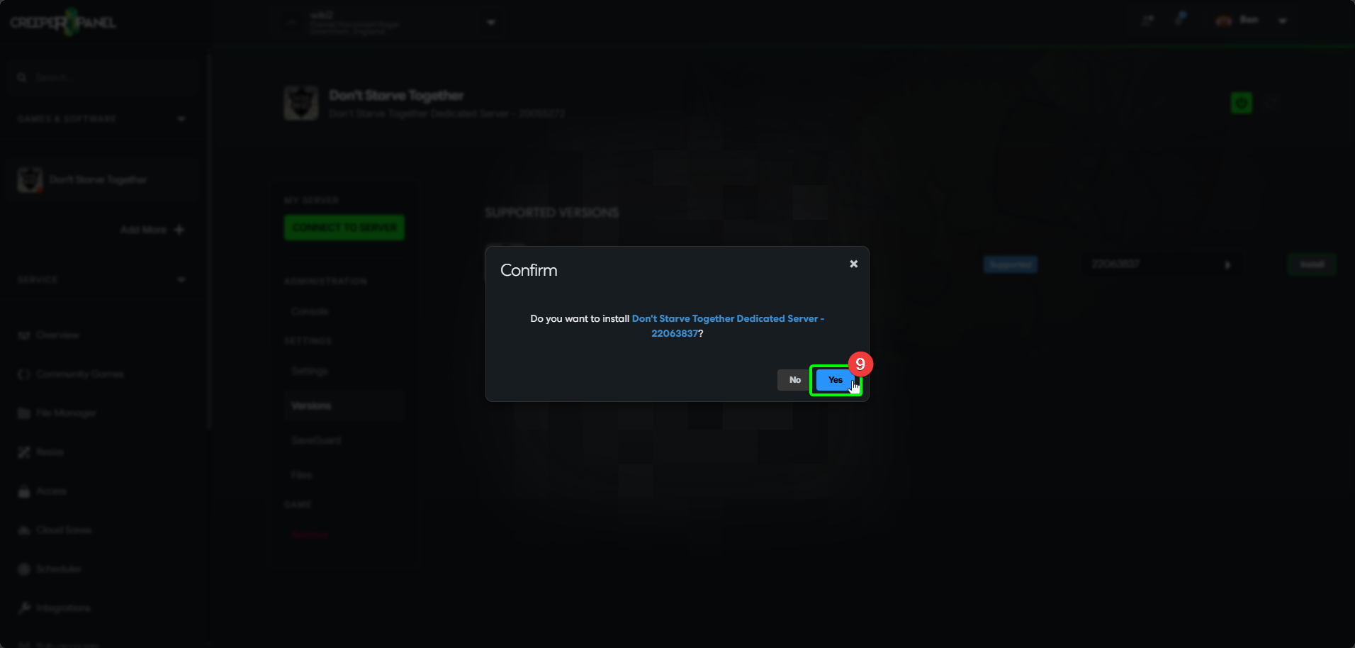 CreeperPanel DST Install Confirm