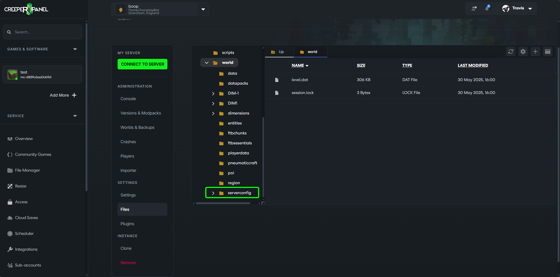 CreeperPanel Minecraft Entity Error Forge Open Serverconfig Directory