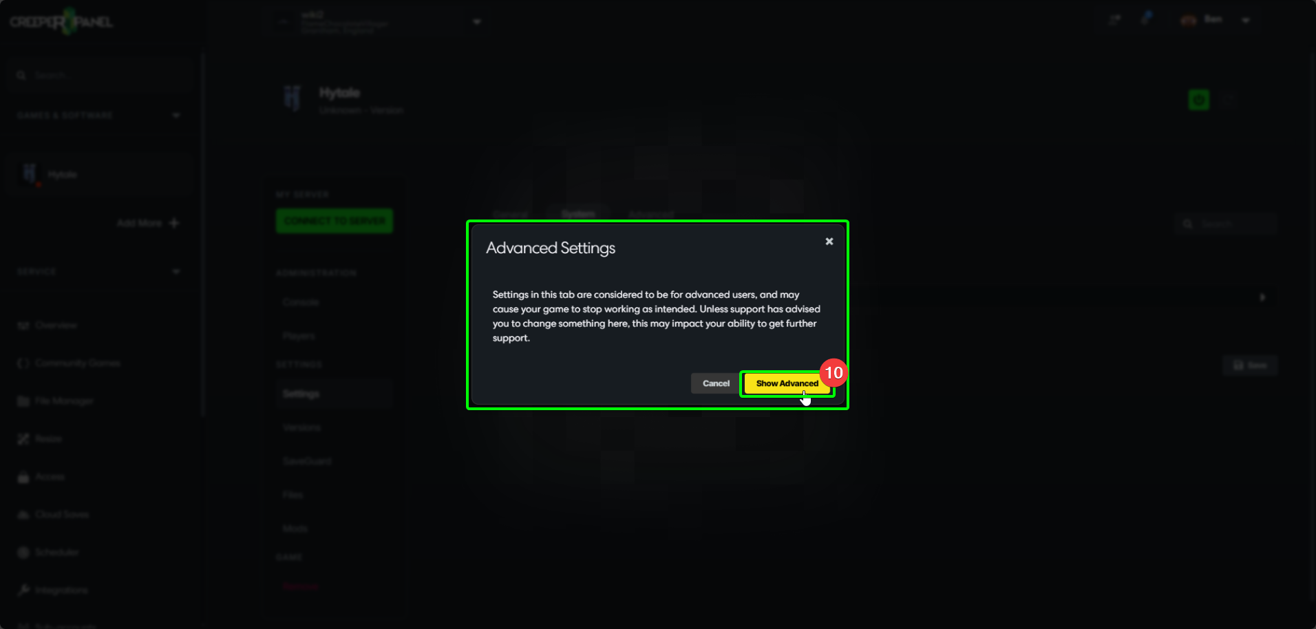 CreeperPanel Hytale Settings