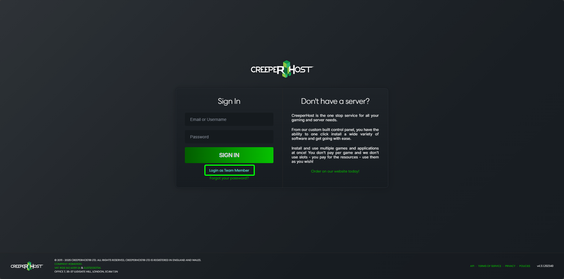 CreeperPanel Sub Accounts Log in as Team Member