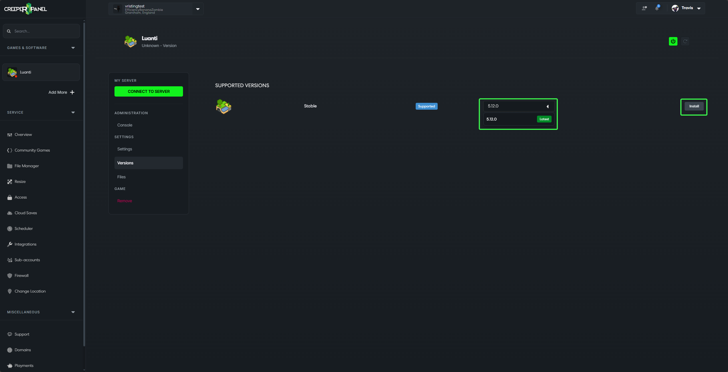 Docs Version Dropdown CreeperPanel Select Version