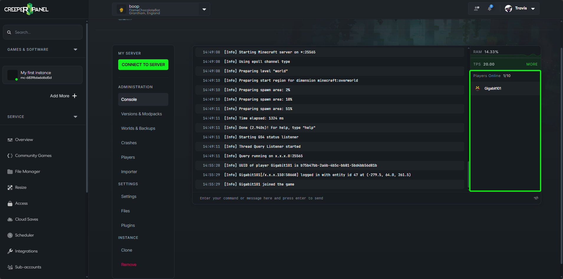 CreeperPanel OP Players Online View