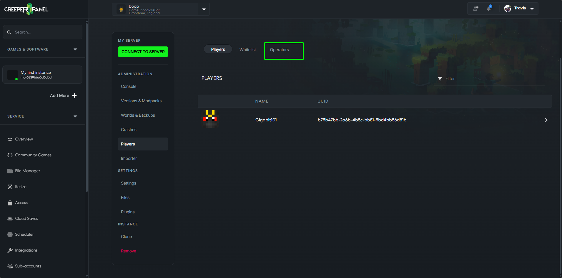 CreeperPanel OP Operators Tab