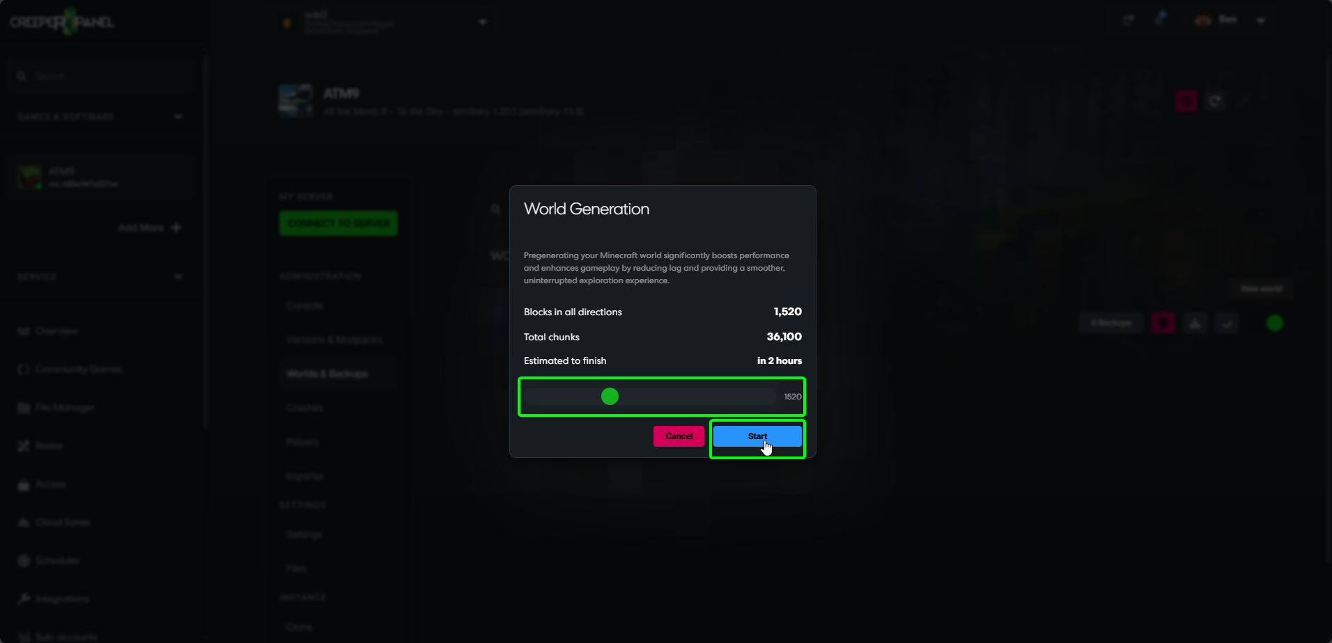 Minecraft World Pregen Pregen Settings &amp; Confirm