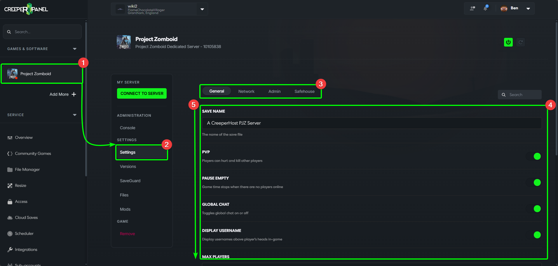 CreeperPanel ProjectZomboid Settings