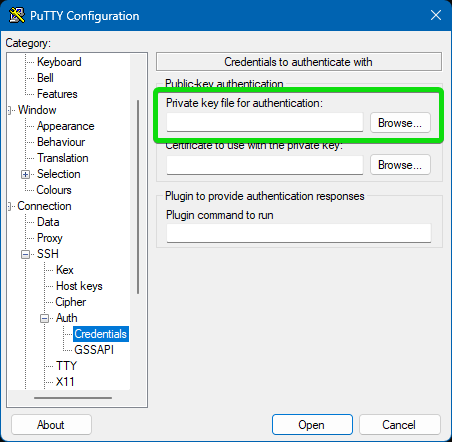 PuTTY Configuration Key Select