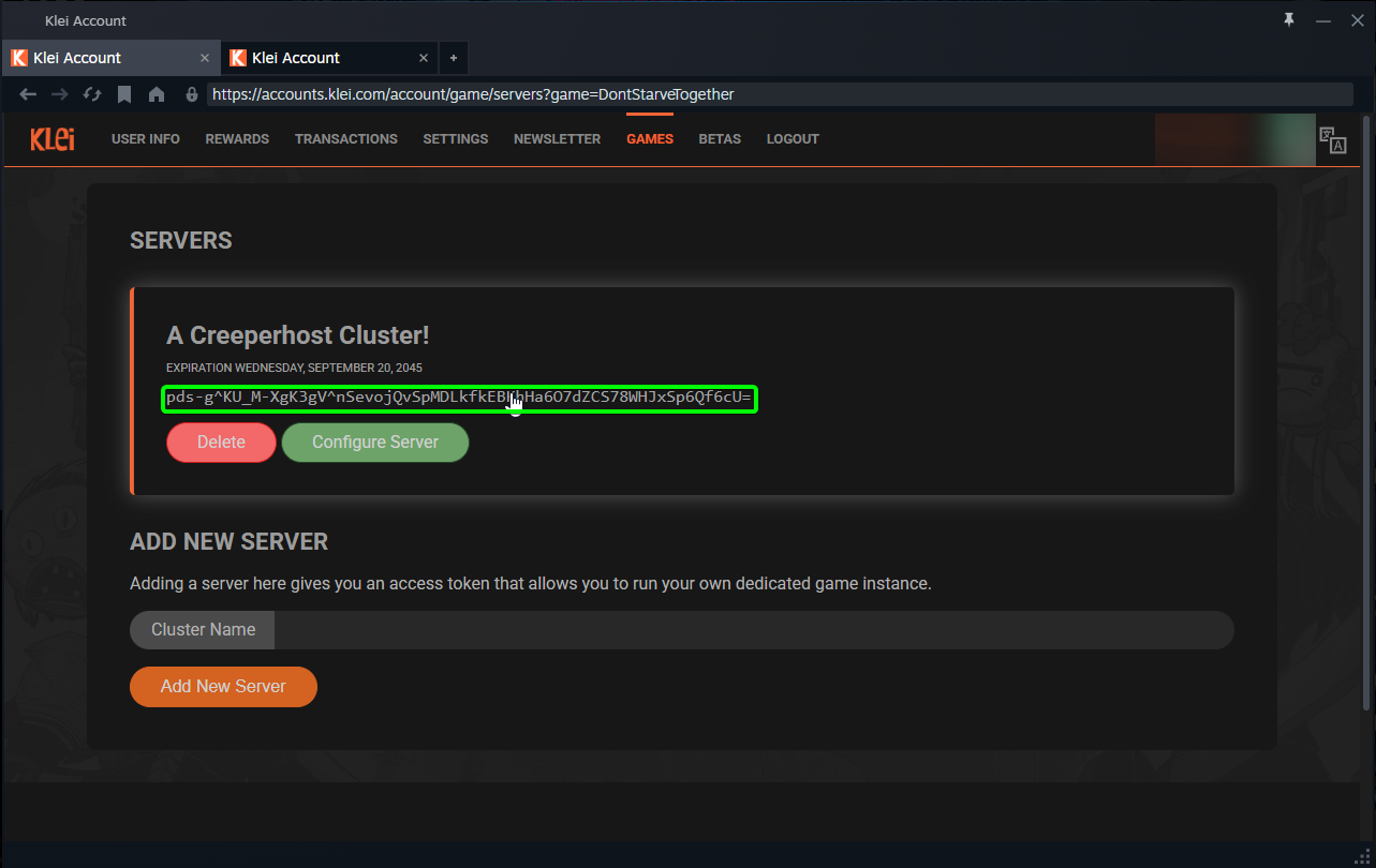 DST Server Token Cluster Token