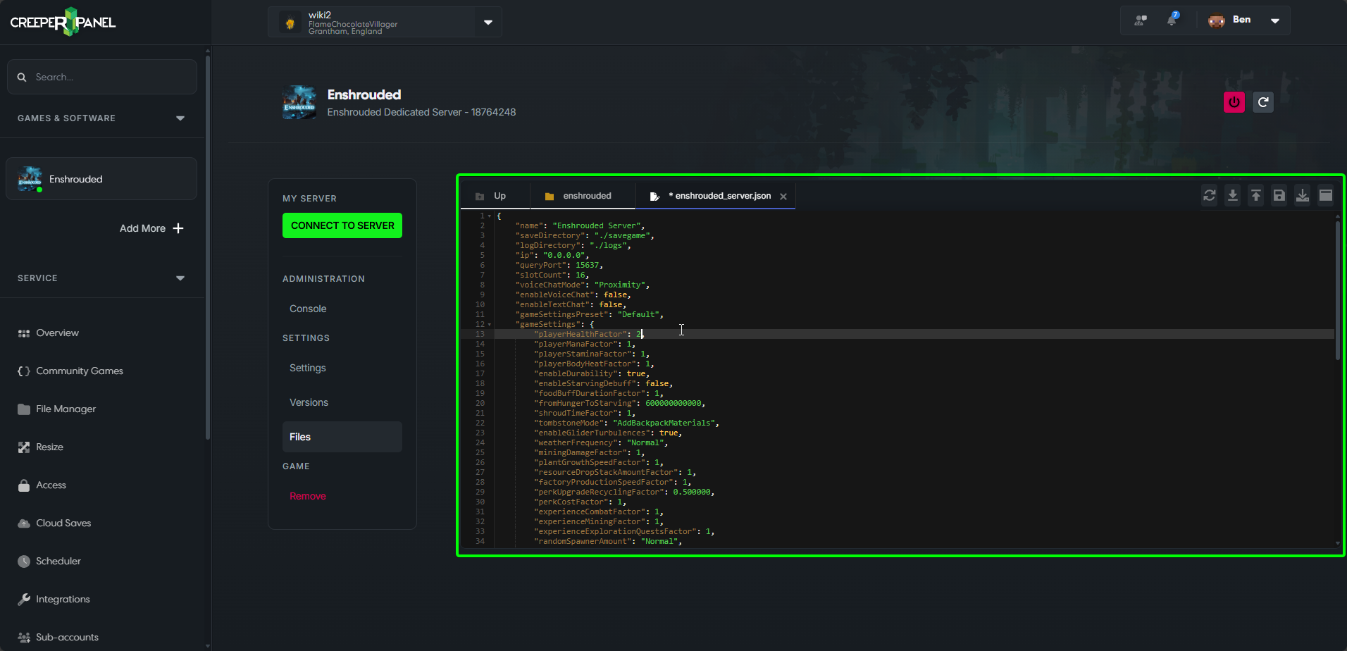 CreeperPanel Enshrouded Settings User