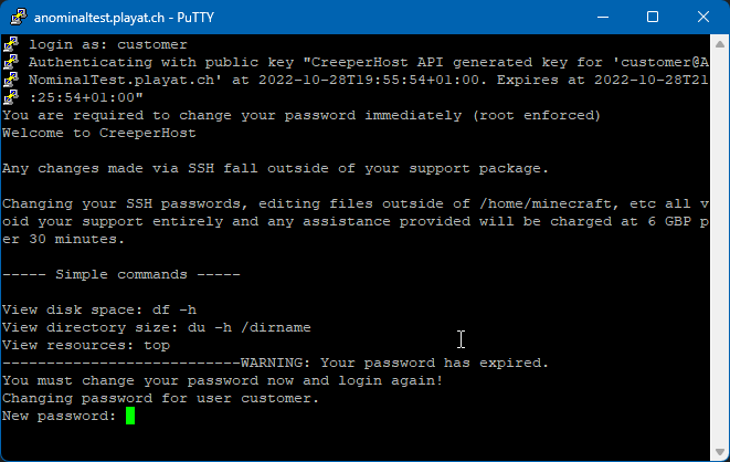 PuTTY Login and Change Password