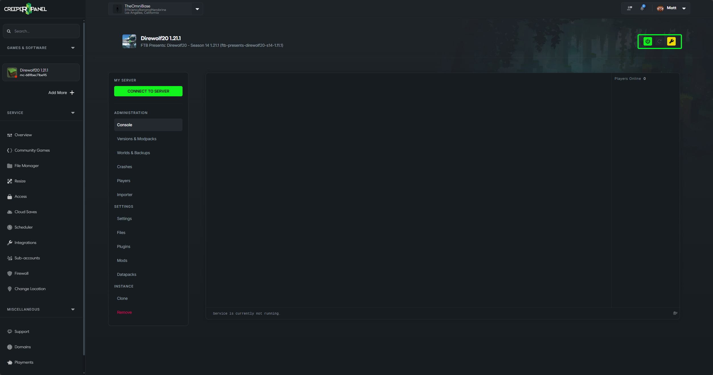 Minecraft CreeperPanel Start Stop Start Server