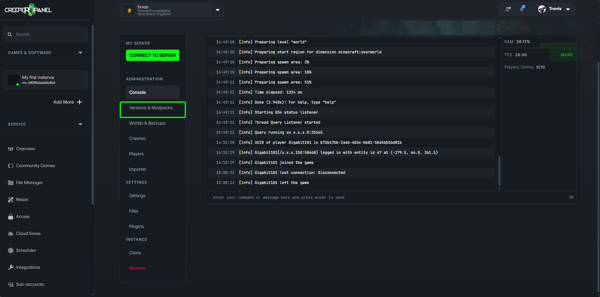 CreeperPanel Update Instance Versions &amp; Modpacks